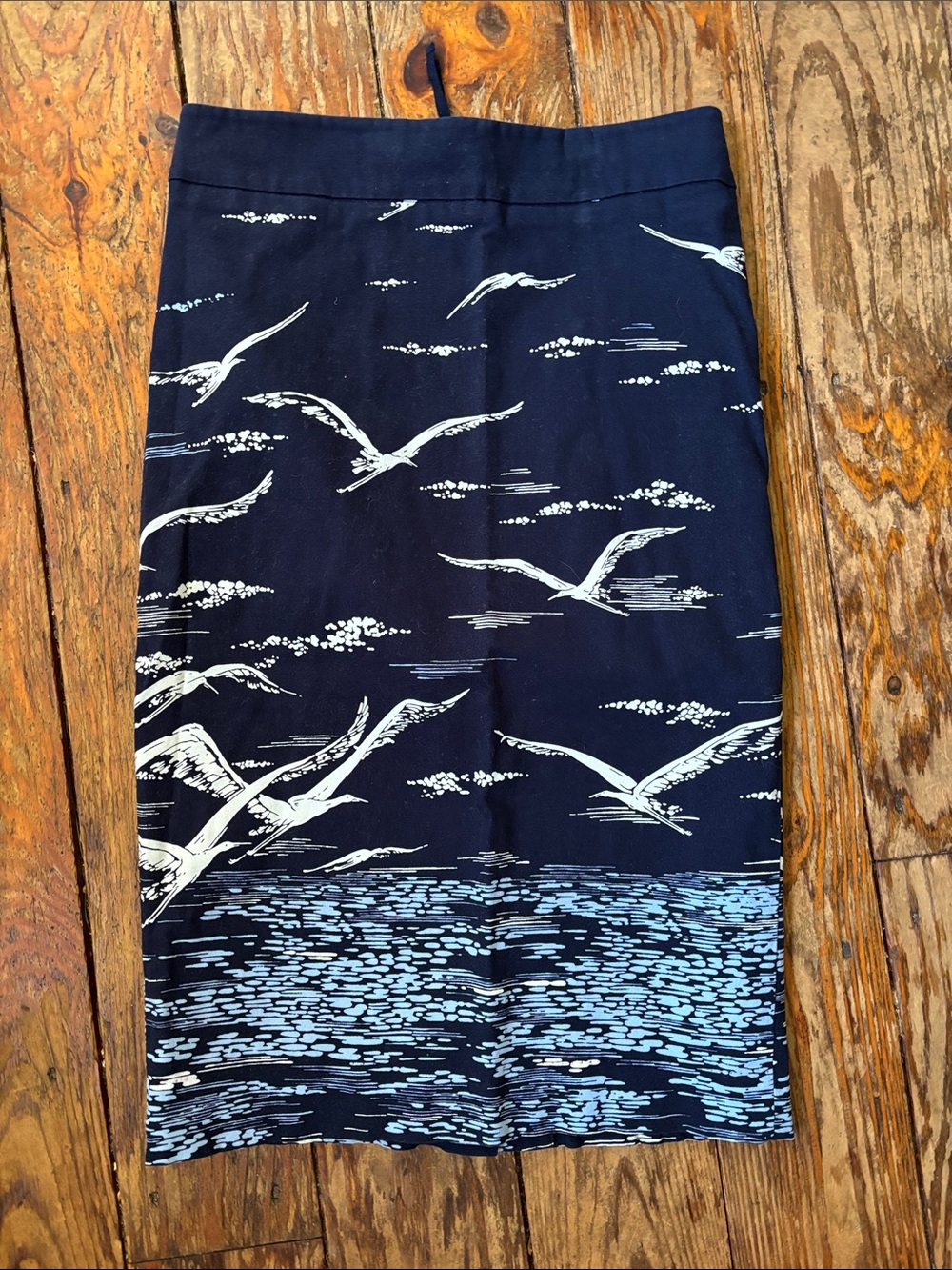 Maeve Navy Blue Seagull Print Pencil Skirt